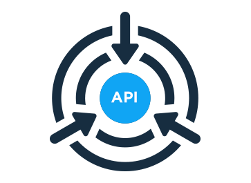 Two rings intersected by three arrows pointing at circle labelled "API"