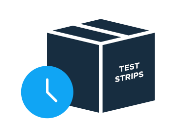 Box labeled "Test Strips" with clock superimposed
